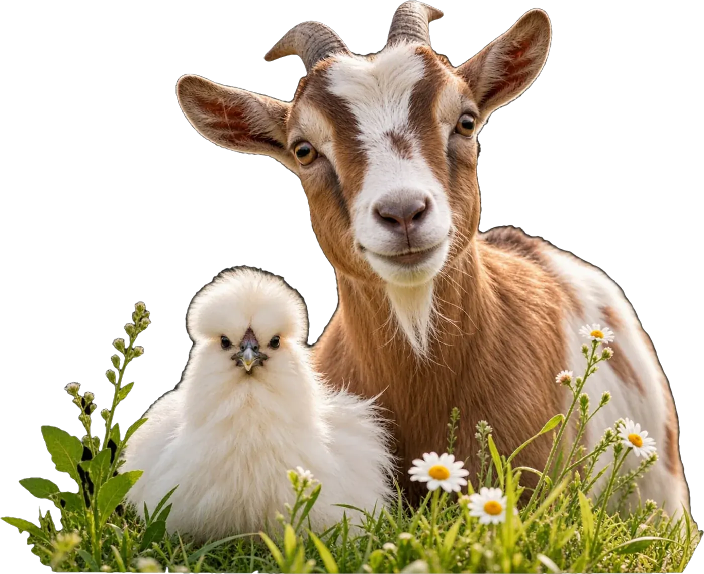 Ziege und Küken, Tiere für die tiergestützte Ergotherapie bei MamiSoul